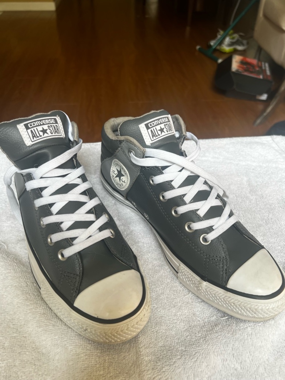 Converse Gray and White High-Top Leather Sneakers